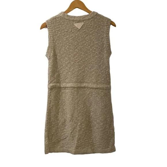 PRADA Boucle Drawstring Mini Dress NWT Small Oatmeal Brown Authentic New - Picture 9 of 16